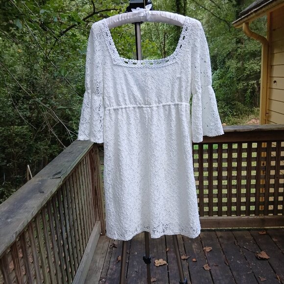 Laundry by Shelli Segal White Eyelet & Lace Babydoll Dress Sz S - Picture 7 of 8